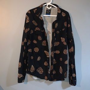 KAVU Hadley Button Up Shirt - Boyfriend Fit Long Sleeve Button Up, Size L
